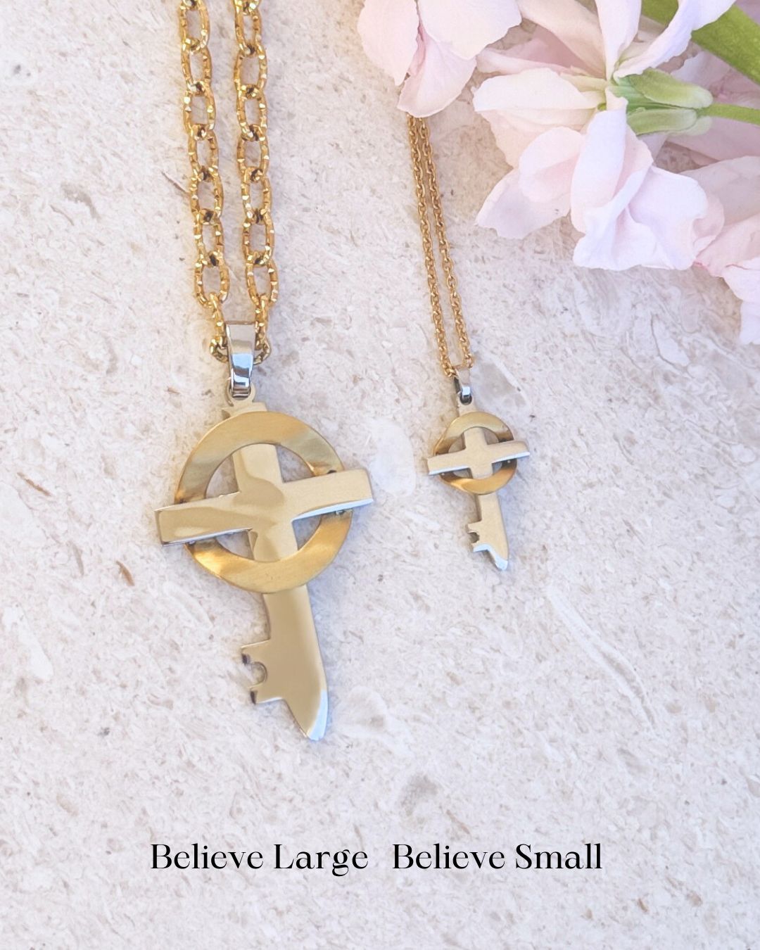Large Believe Gold and Silver Cross Necklace