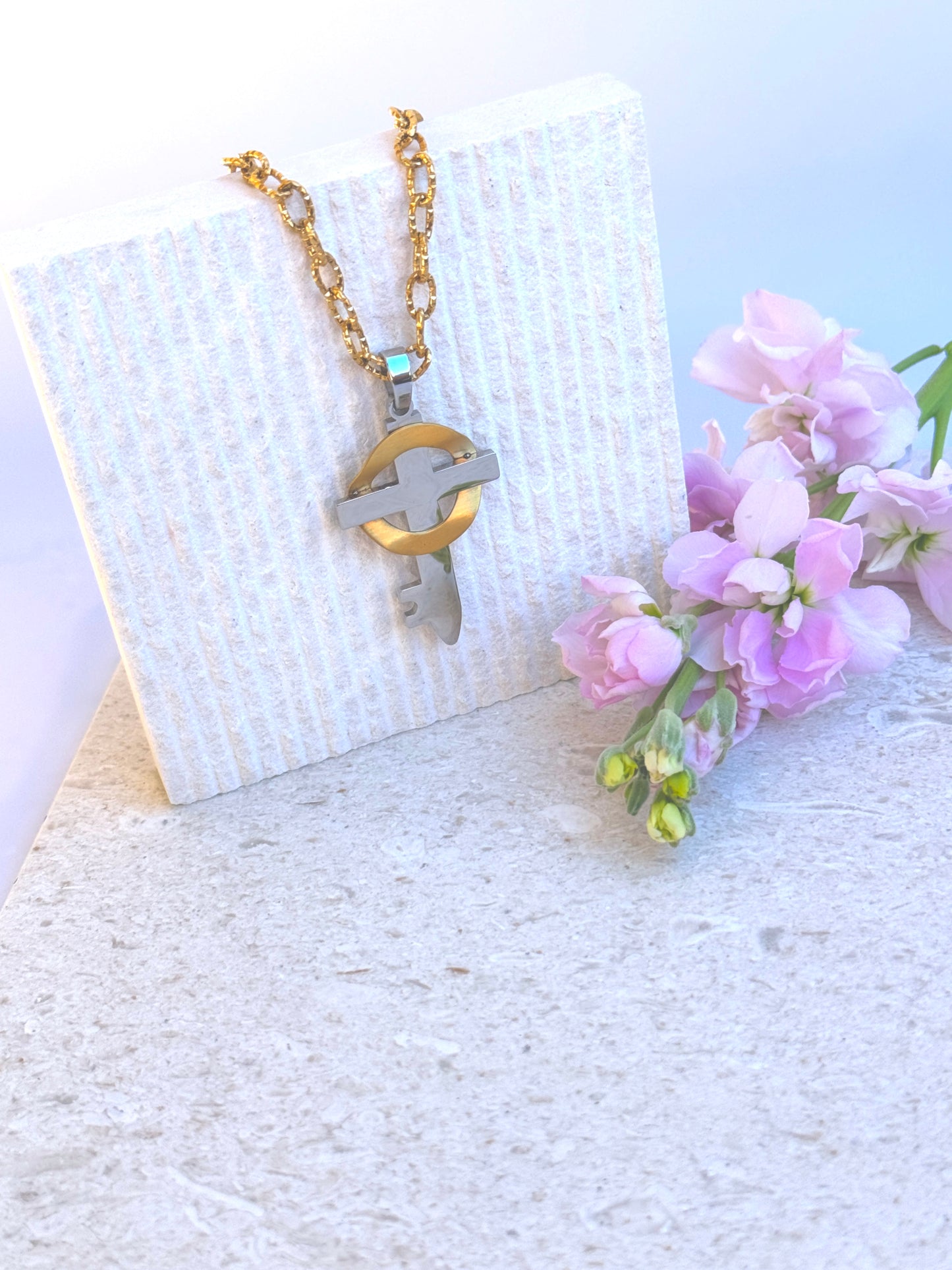 Large Believe Gold and Silver Cross Necklace