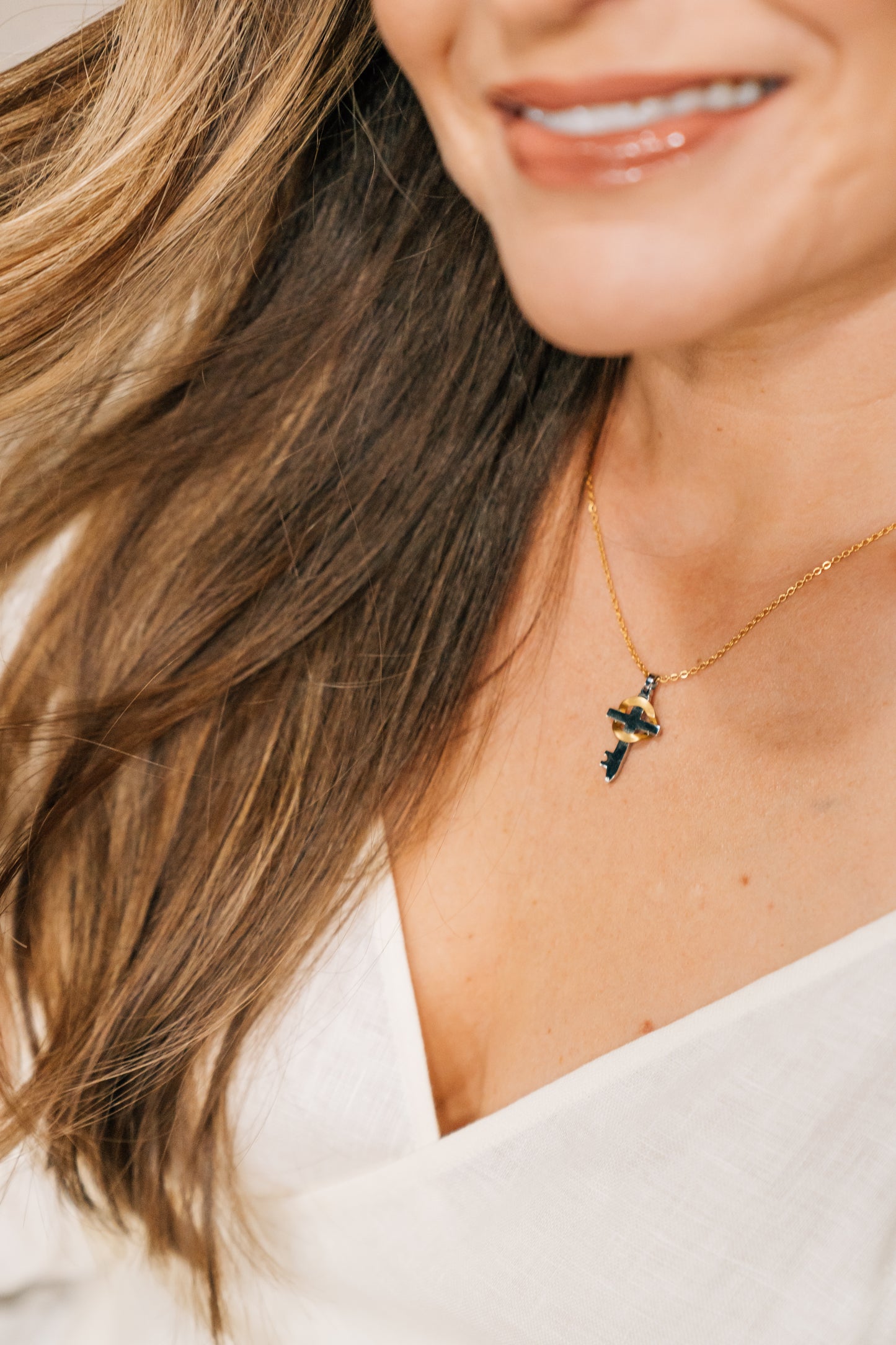 Small Believe 18k Gold and Silver Cross Necklace