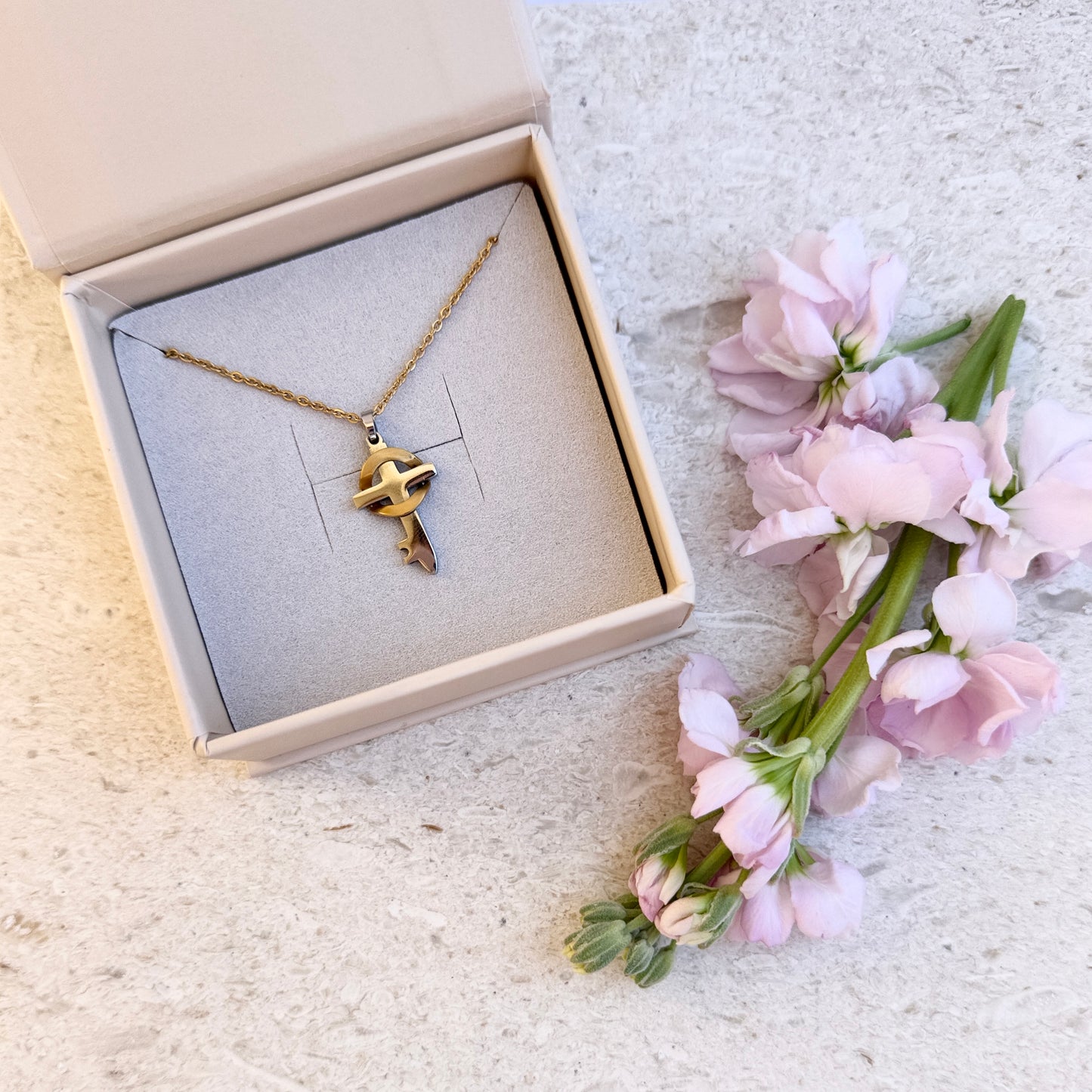 Small Believe 18k Gold and Silver Cross Necklace
