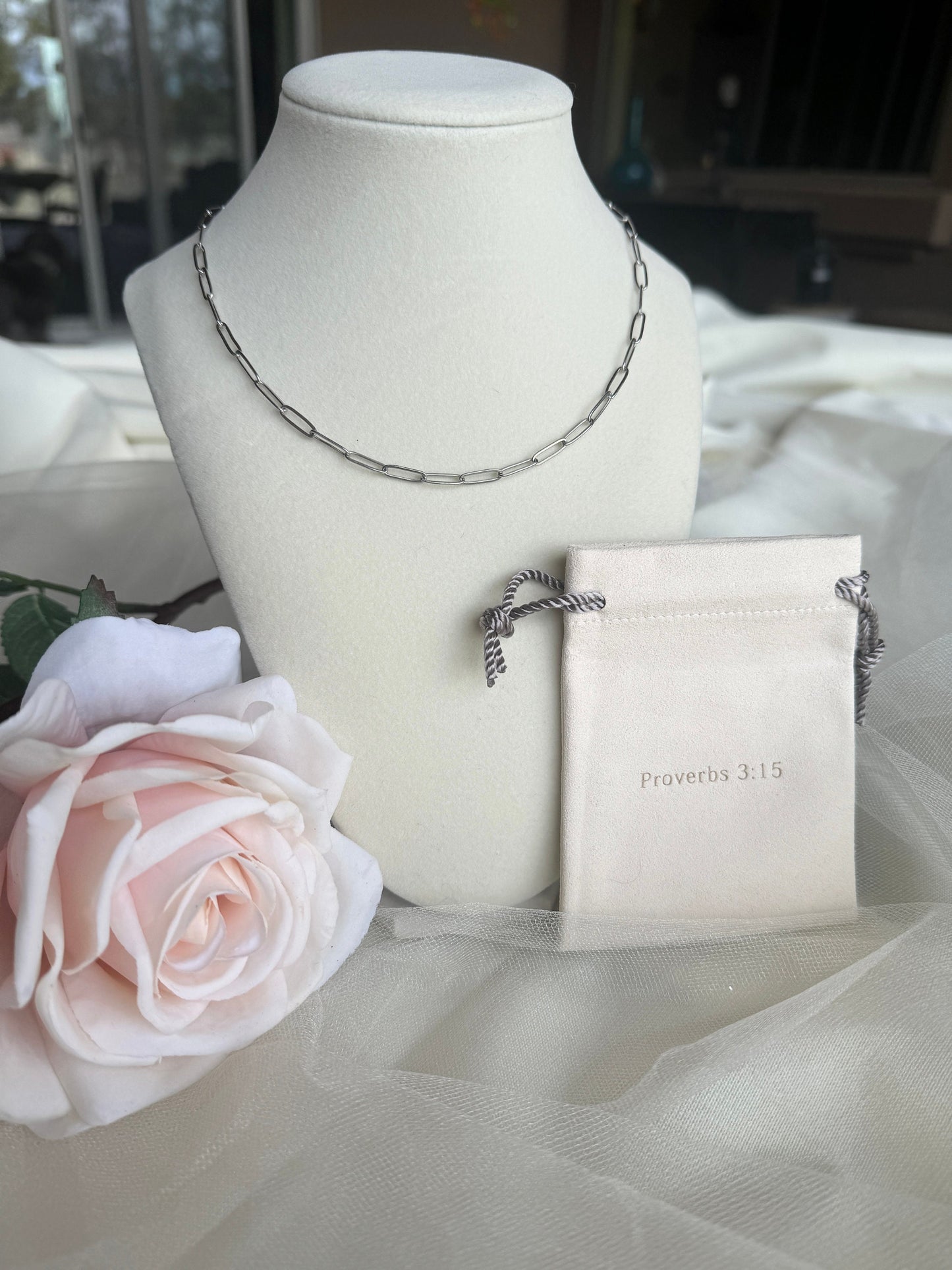 Silver Paperclip Chain Silver Cross Pendant Necklace Set Gift for Mom Christian Gift for Her Silver Cross Necklace Gift