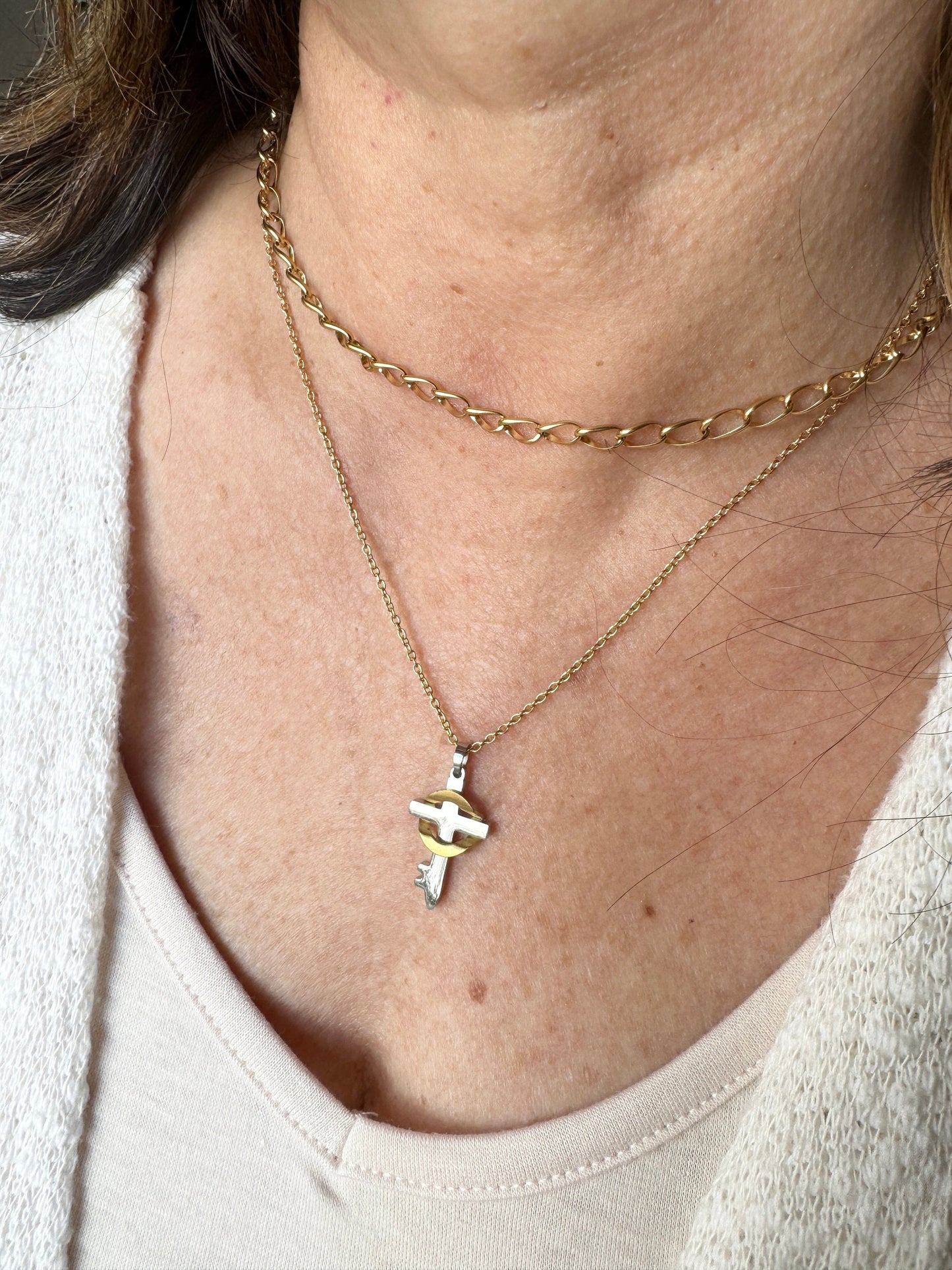 Necklace Set~ Believe Cross and Love Gold Chain