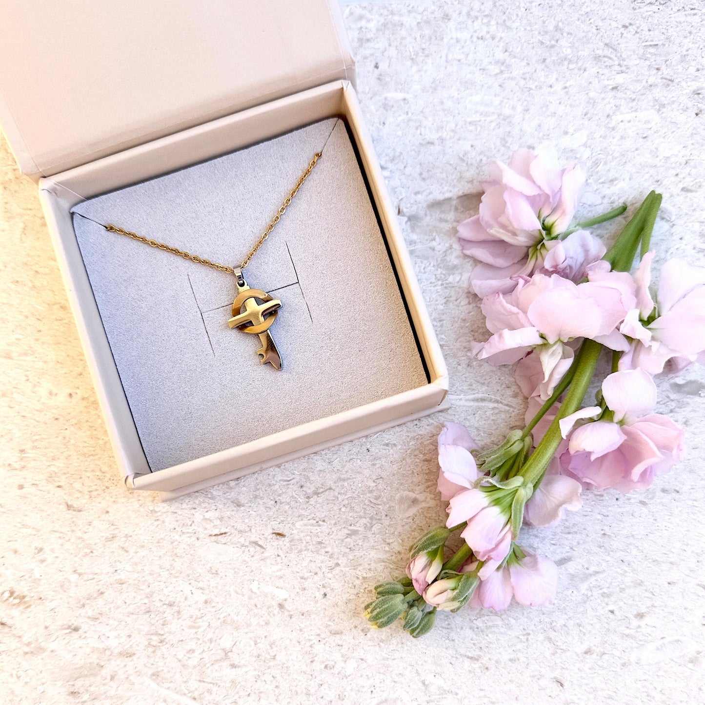 Believe Small 18k Gold and Stainless Cross Necklace