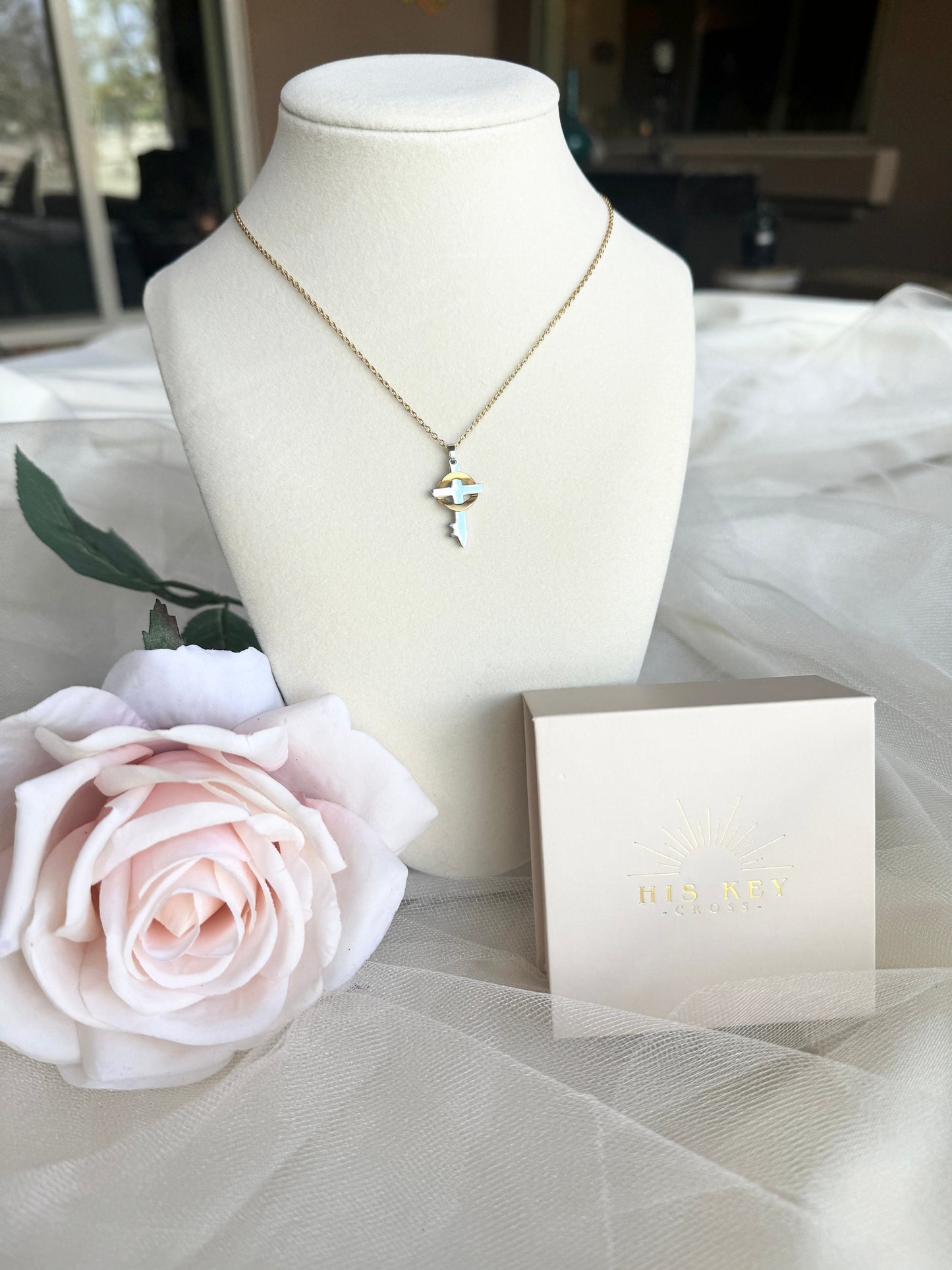 Believe Small 18k Gold and Stainless Cross Necklace