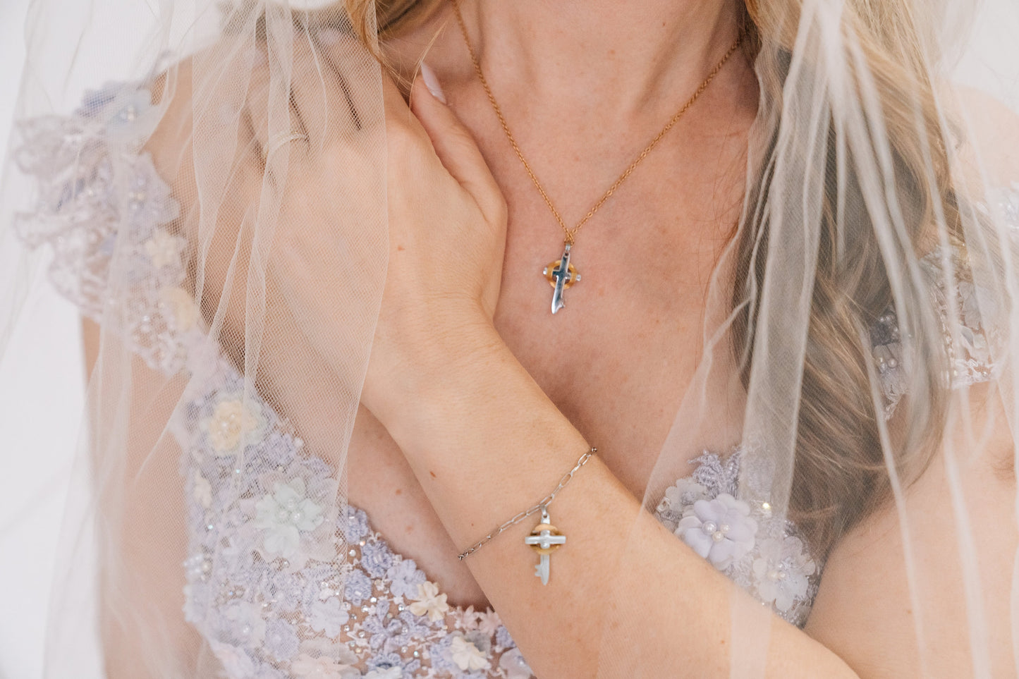 18k Gold and Stainless Believe Cross Bracelet