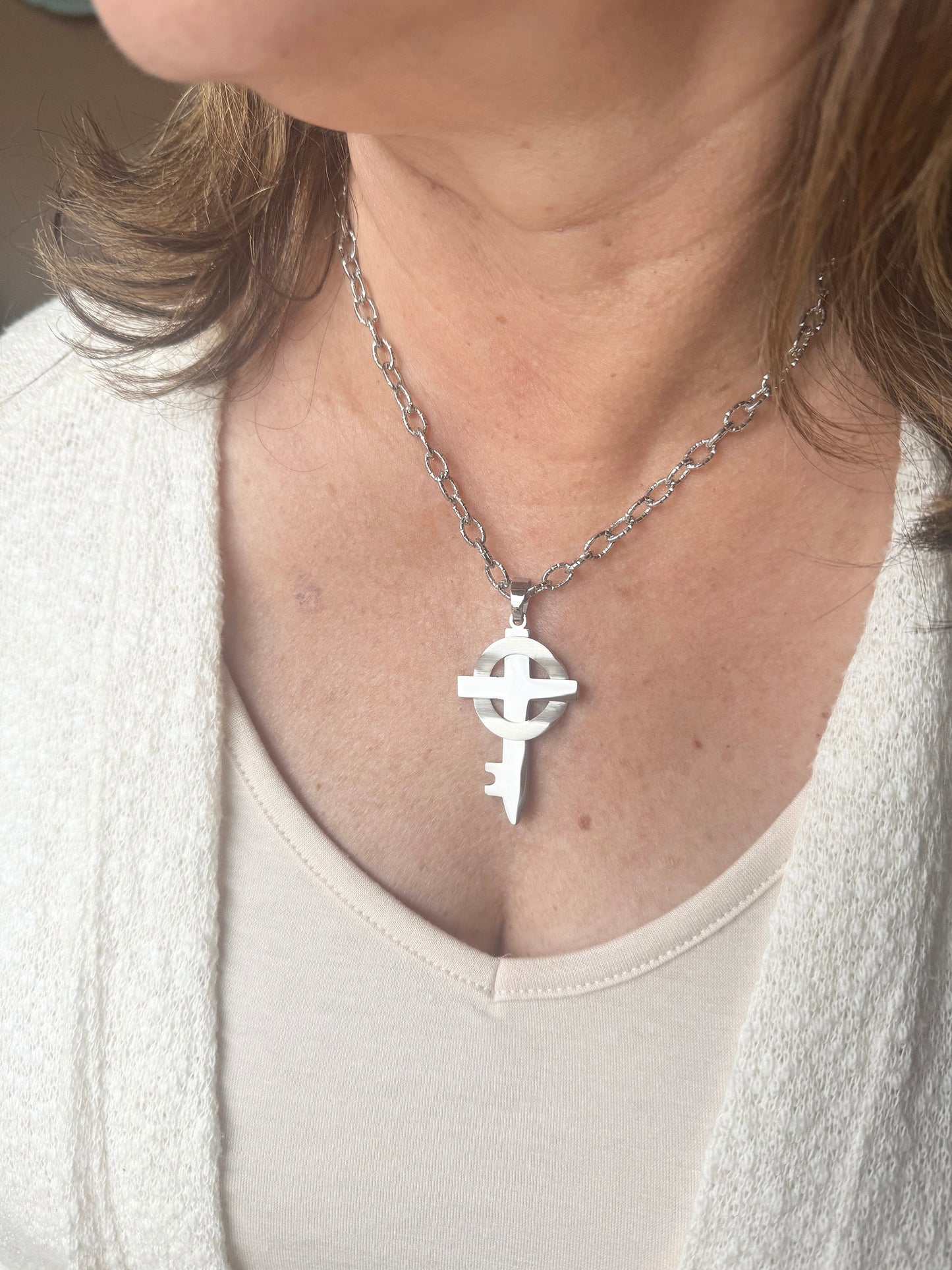 Grace Large Silver Cross Necklace