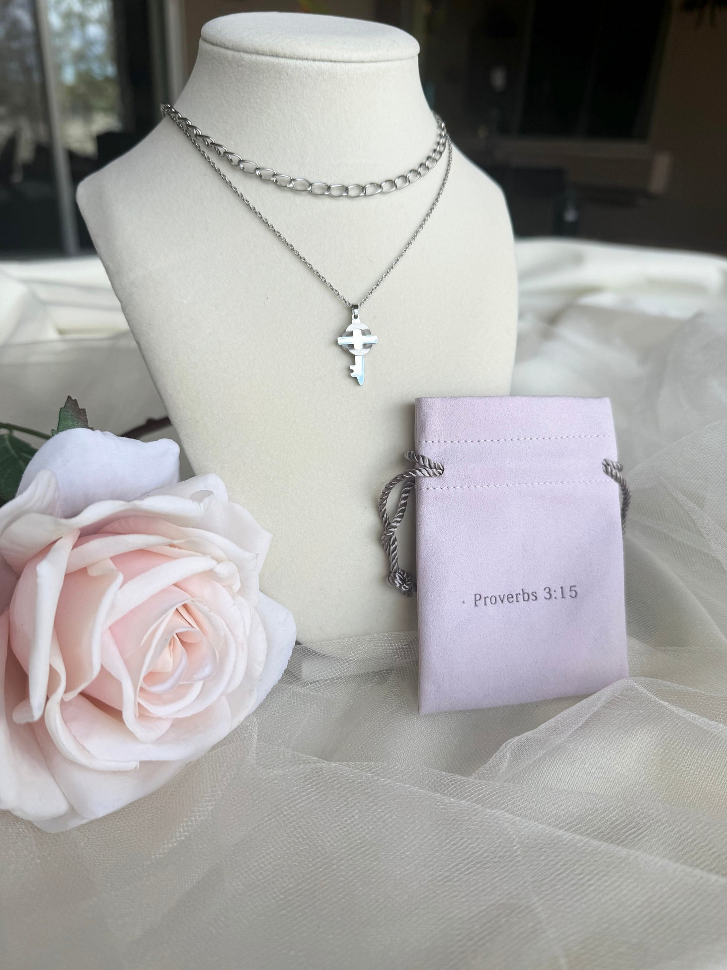 Grace Silver Cross Necklace and Chain Set