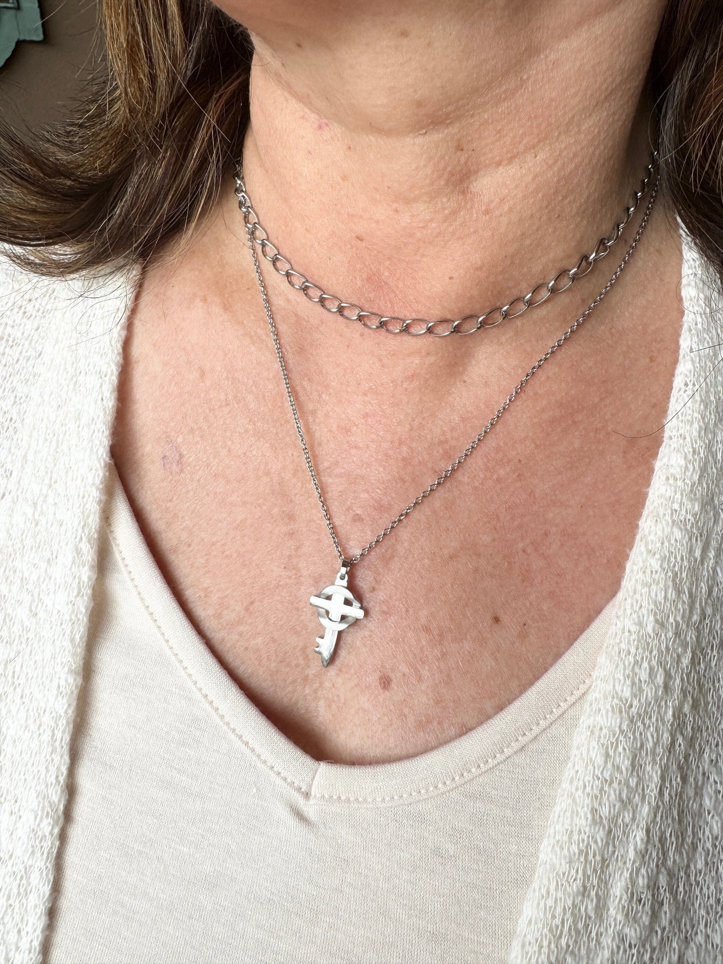 Grace Silver Cross Necklace and Chain Set