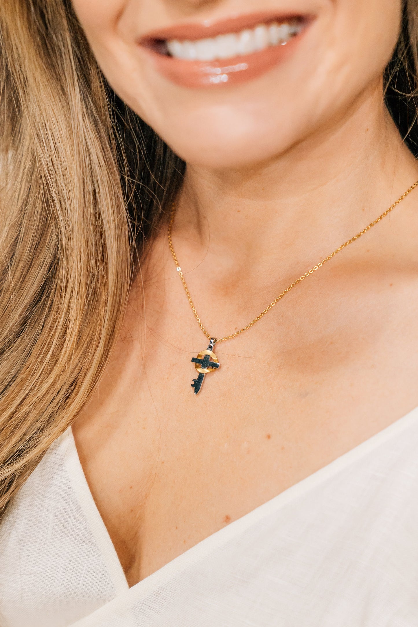 Gold Plated Necklace Set~ Believe Cross and Paperclip Chain