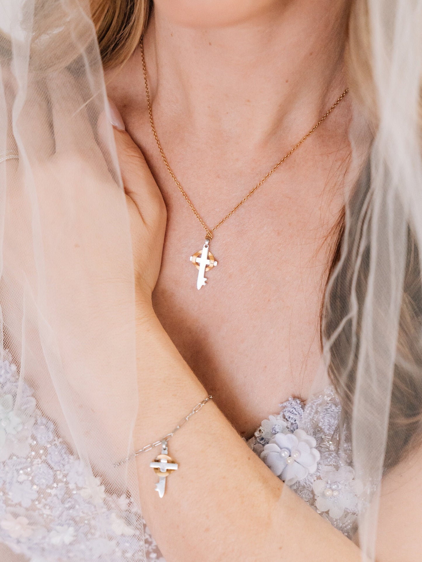 Necklace and Bracelet Set Believe 18K Gold and Stainless Cross