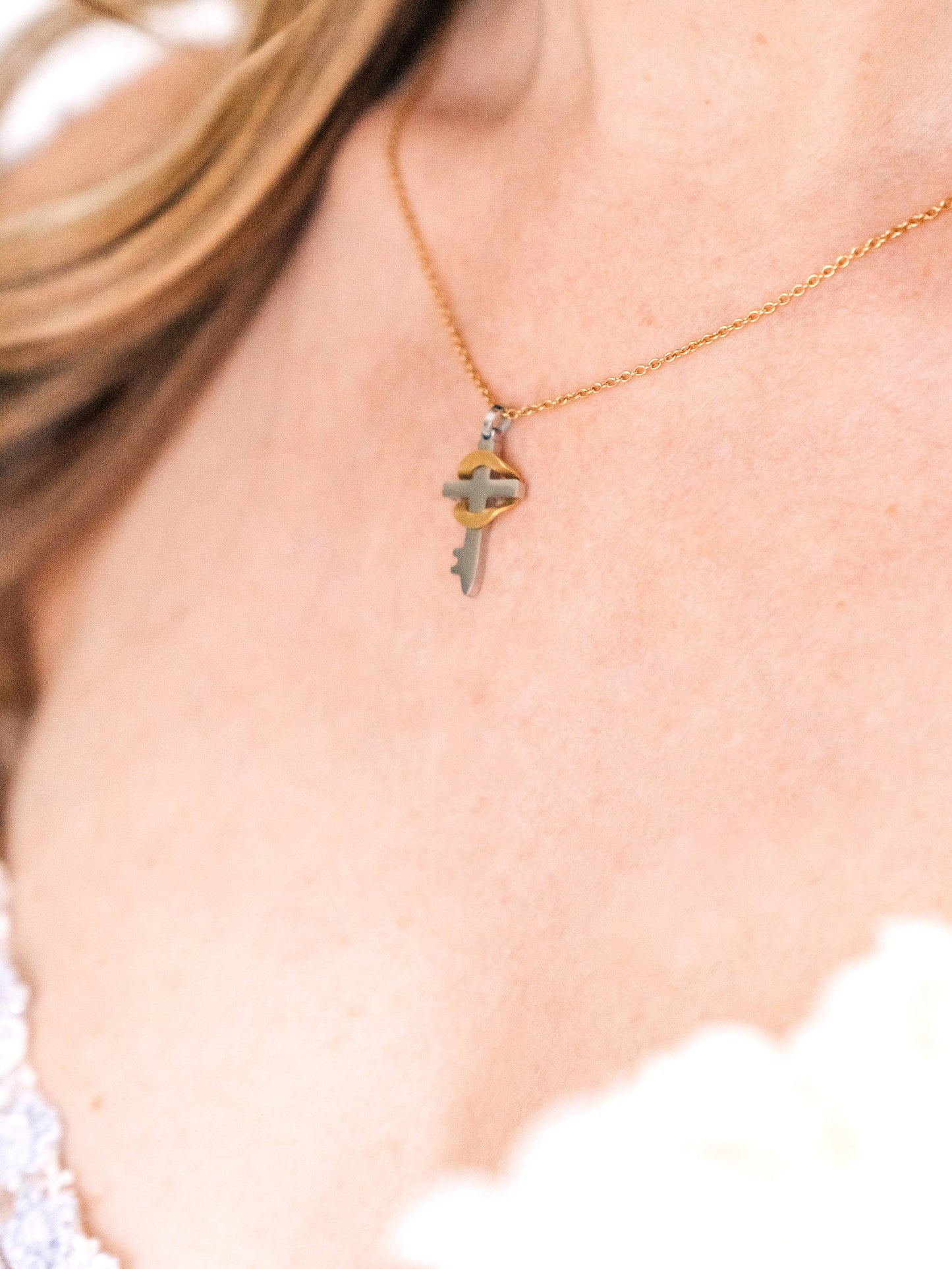 Necklace and Bracelet Set Believe 18K Gold and Stainless Cross