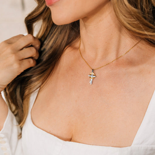 Believe Small 18k Gold and Stainless Cross Necklace