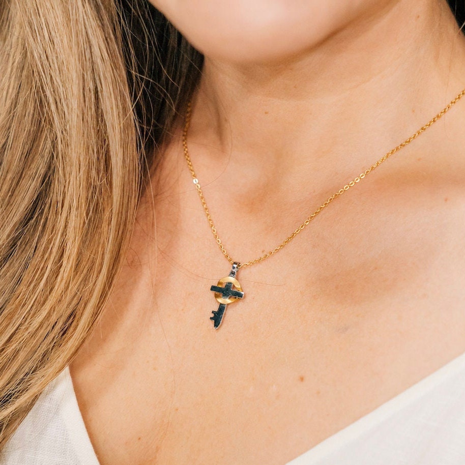 Believe Small 18k Gold and Stainless Cross Necklace