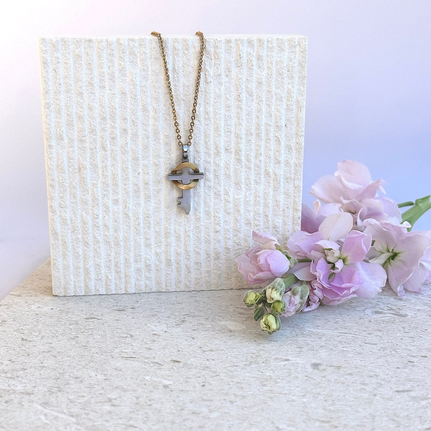 Believe Small 18k Gold and Stainless Cross Necklace