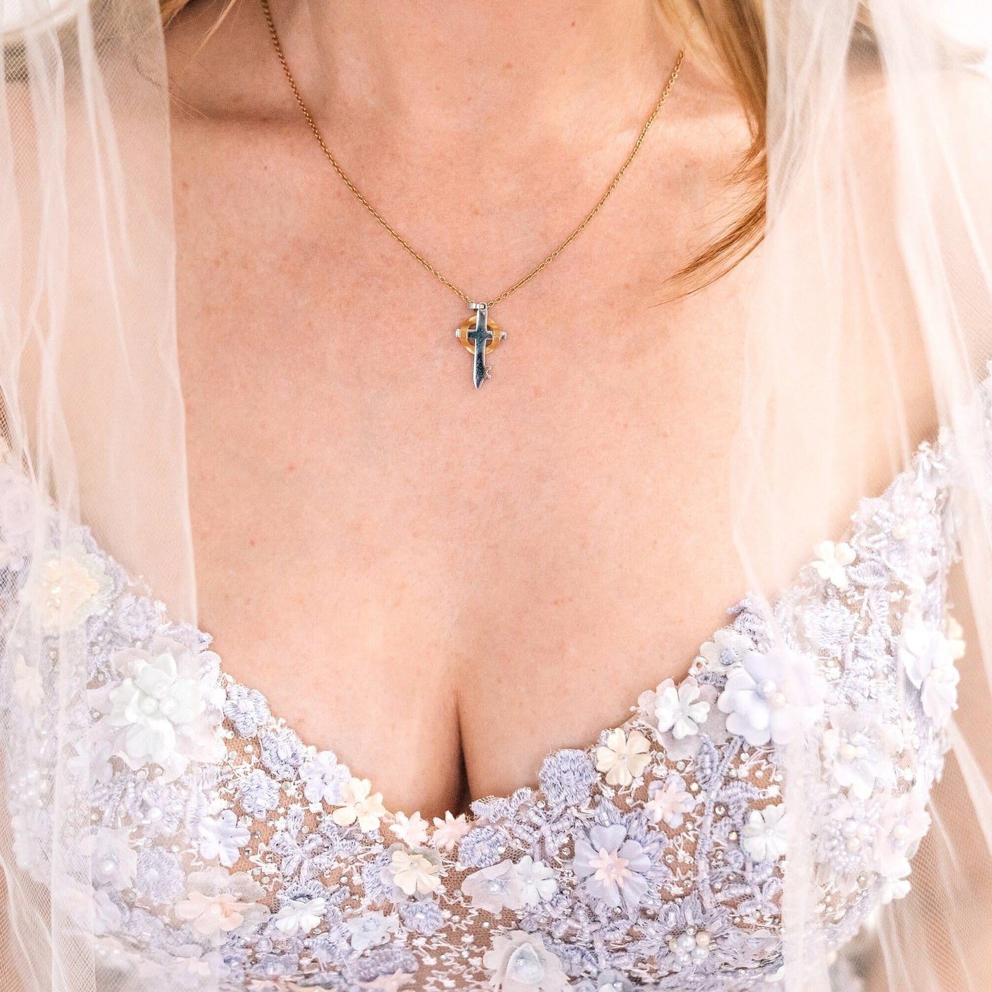 Bridal 18k Gold and Silver Cross Believe Necklace