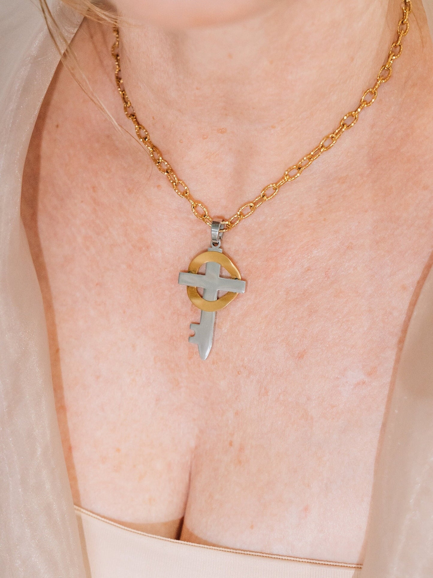 Bride's Mother Gift~ Gold and Silver Believe Cross Necklace