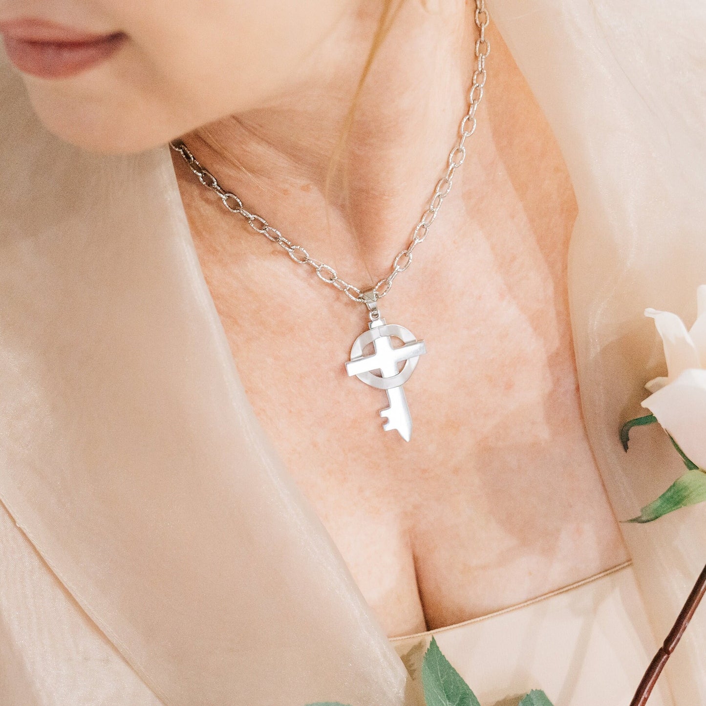 Groom Mother Gift Large Silver Cross Necklace
