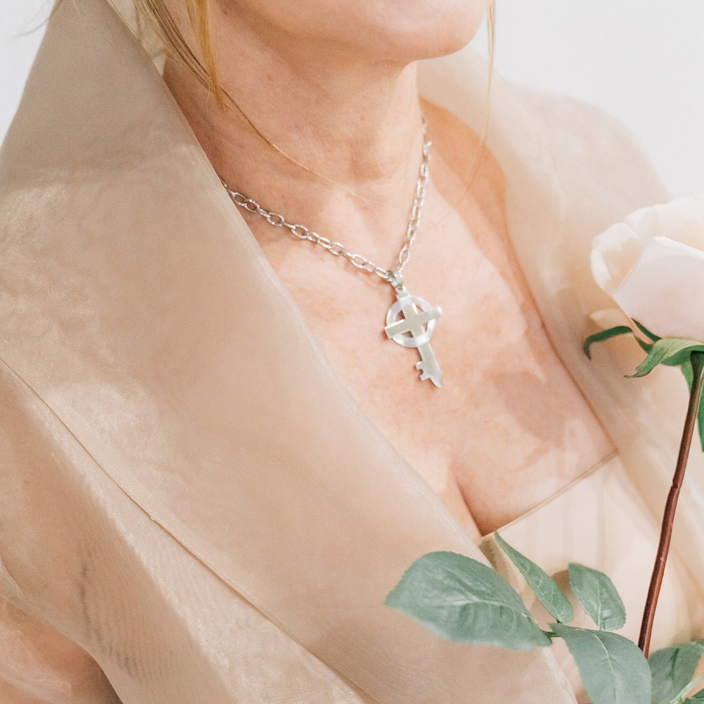 Groom Mother Gift Large Silver Cross Necklace