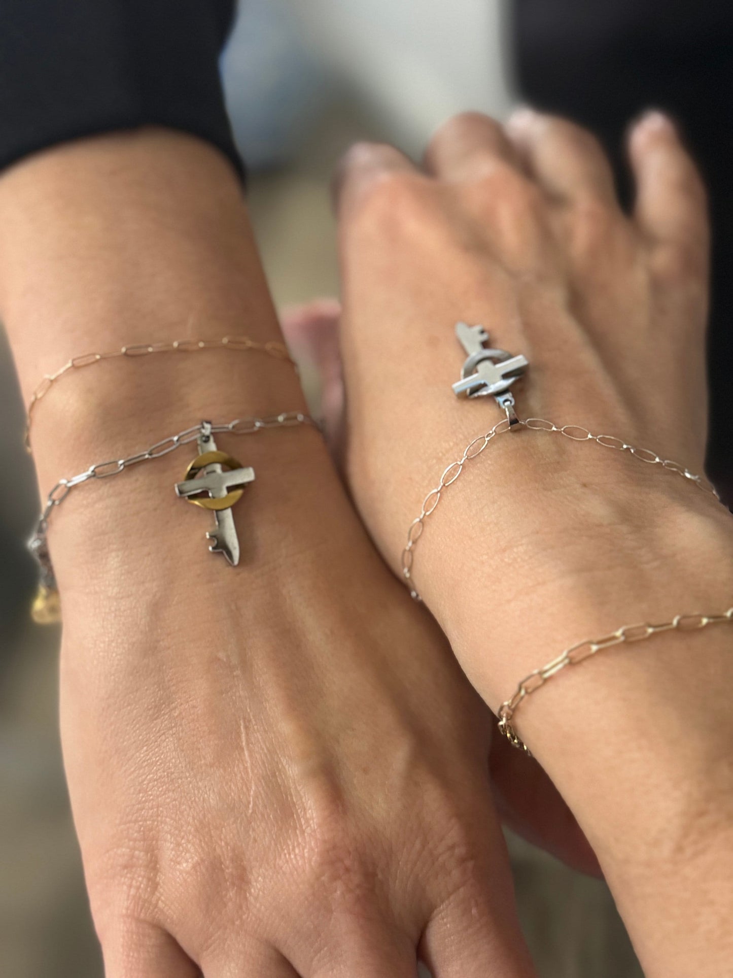 18k Gold and Stainless Believe Cross Bracelet