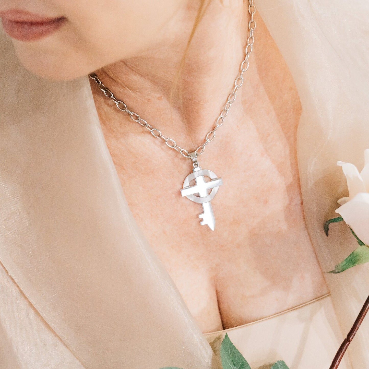 Grace Large Silver Cross Necklace