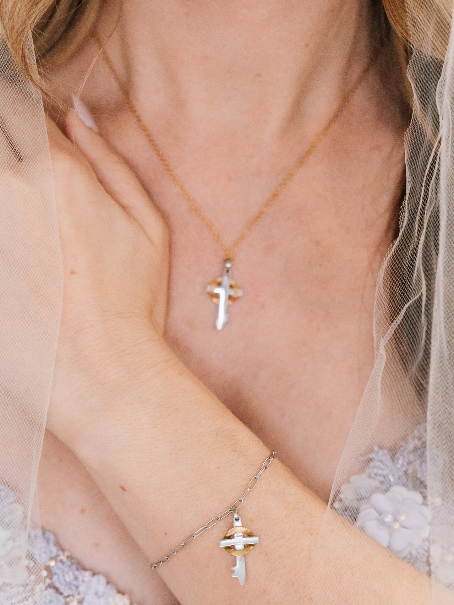 Necklace and Bracelet Set Believe 18K Gold and Stainless Cross
