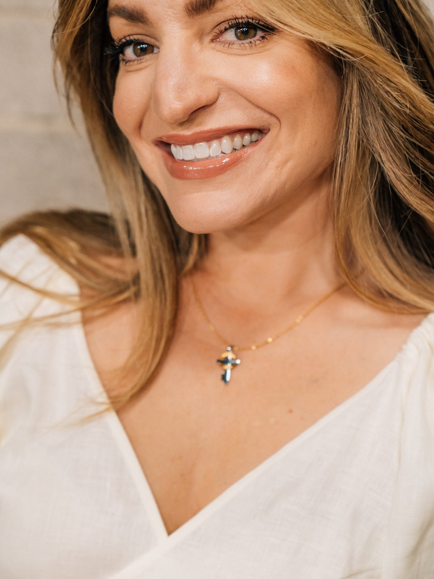 Believe Small 18k Gold and Stainless Cross Necklace