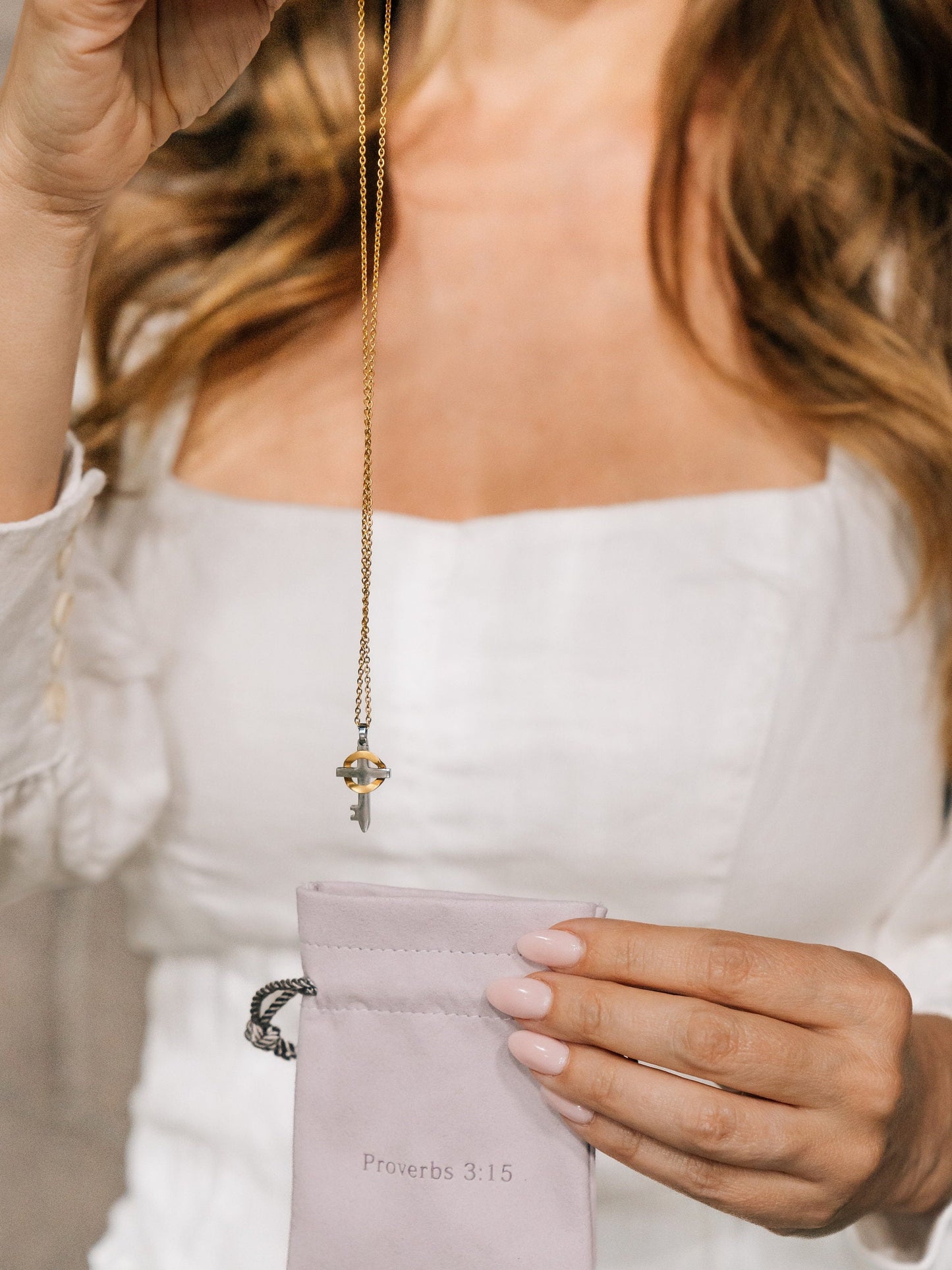 Believe Small 18k Gold and Stainless Cross Necklace