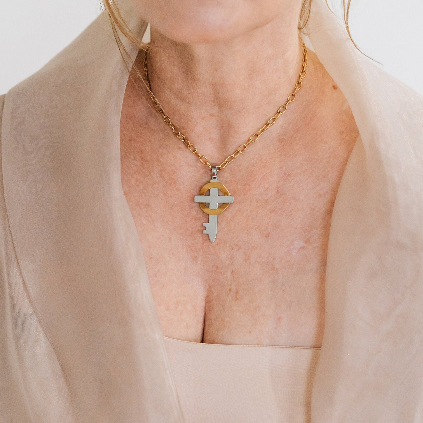 Bride's Mother Gift~ Gold and Silver Believe Cross Necklace