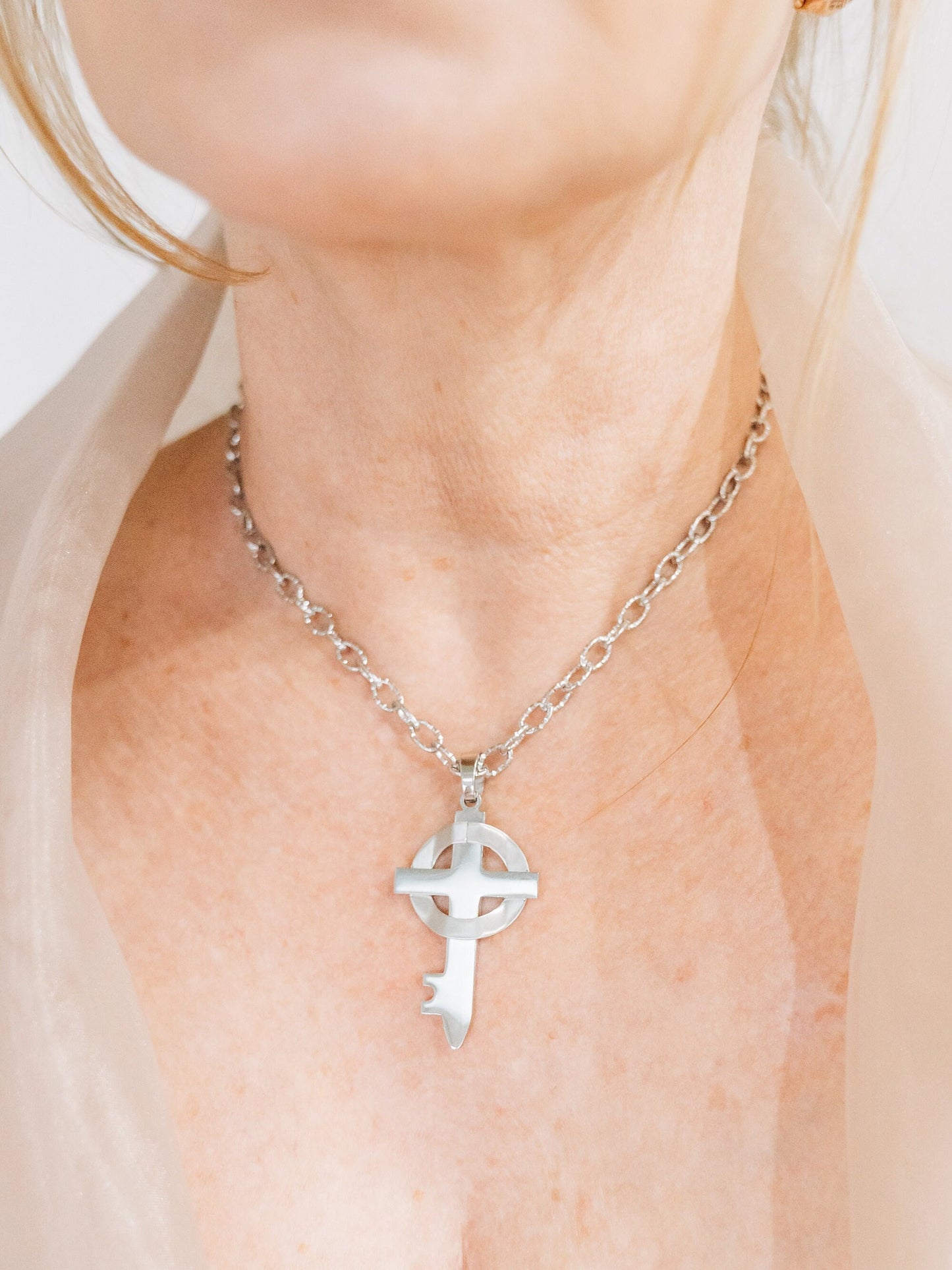 Groom Mother Gift Large Silver Cross Necklace
