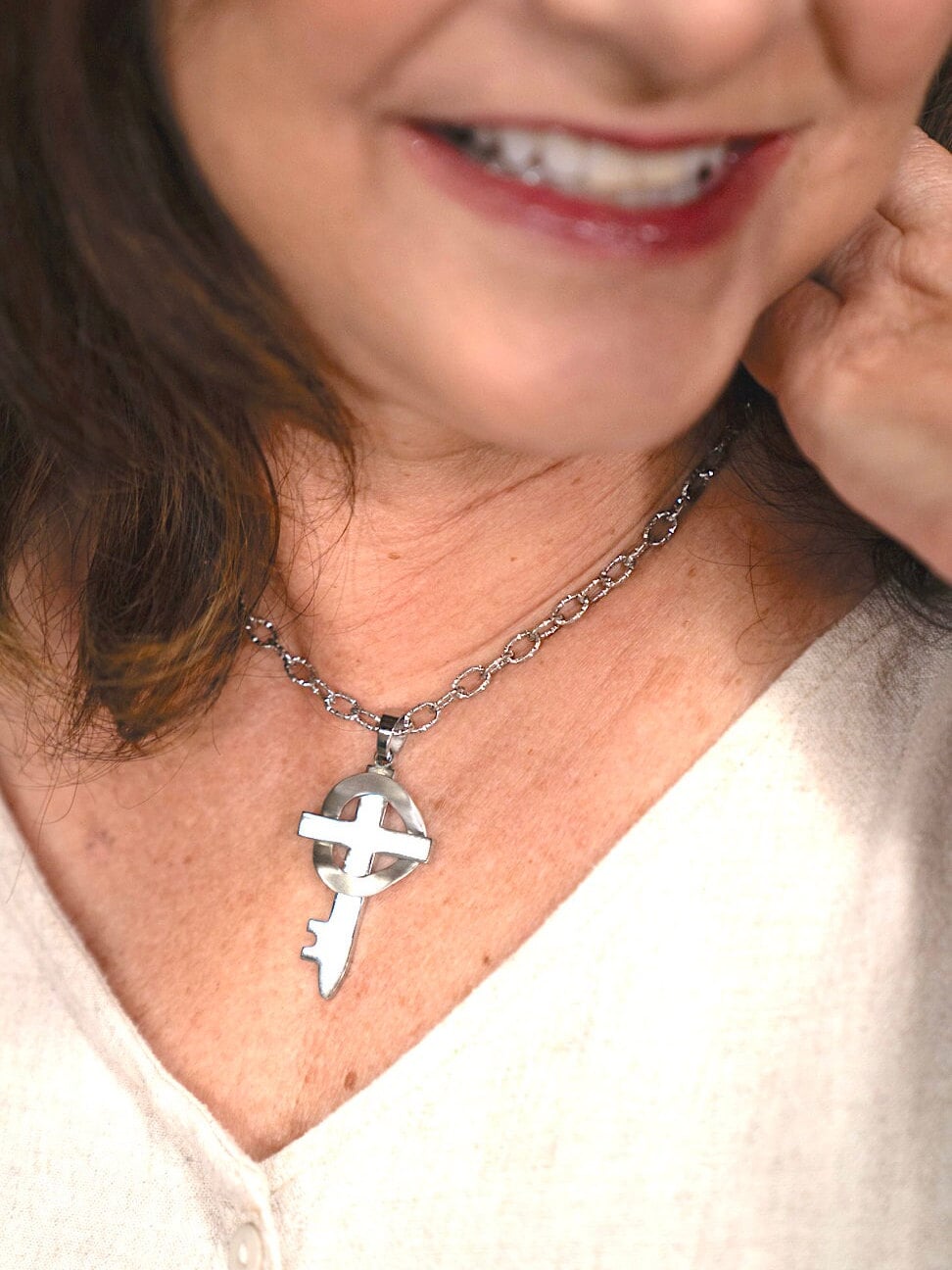 Groom Mother Gift Large Silver Cross Necklace