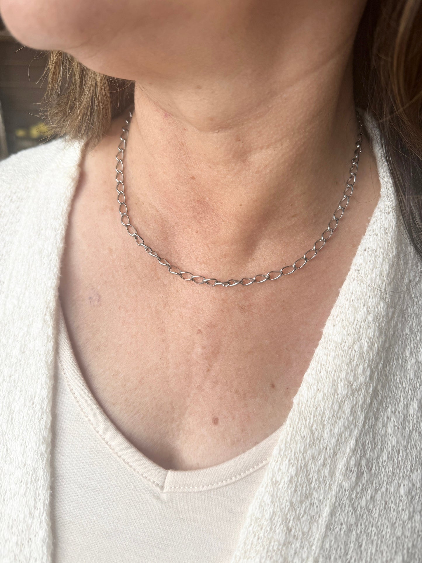 Silver Chain Stainless Steel Chain Gift for Mom Laying Necklace for Her Silver Chain Necklace Gift for Her