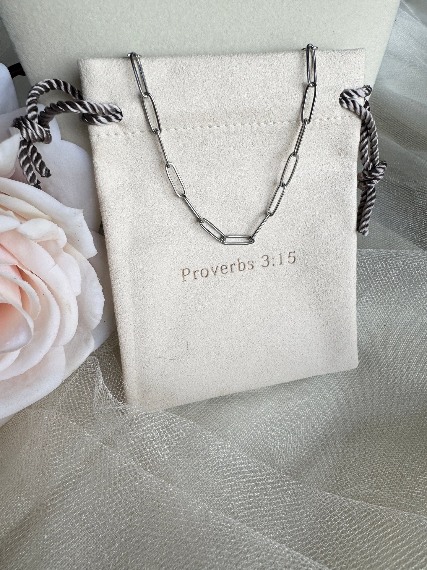 Silver Paperclip Chain Silver Cross Pendant Necklace Set Gift for Mom Christian Gift for Her Silver Cross Necklace Gift