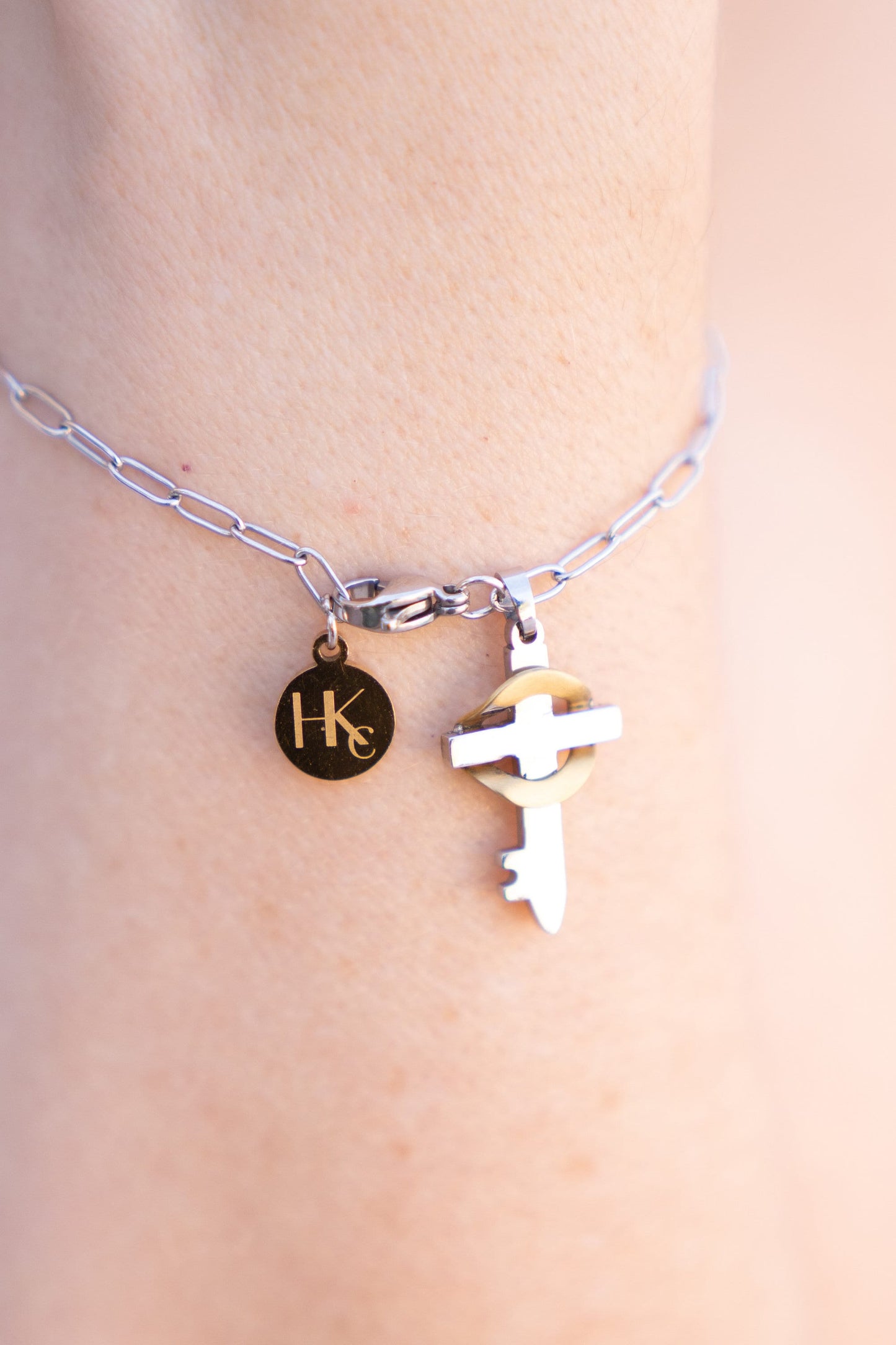 18k Gold and Stainless Believe Cross Bracelet