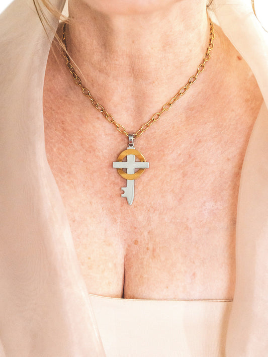 Bride's Mother Gift~ Gold and Silver Believe Cross Necklace