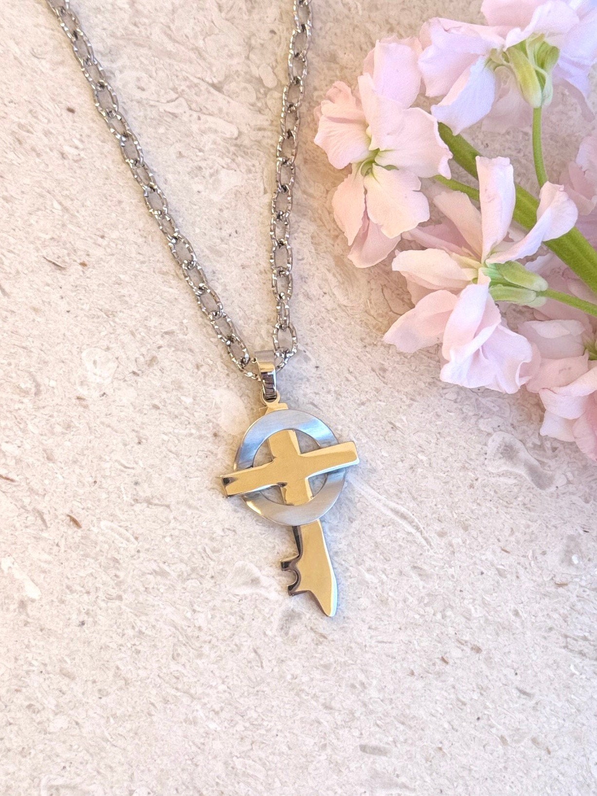 Groom Mother Gift Large Silver Cross Necklace